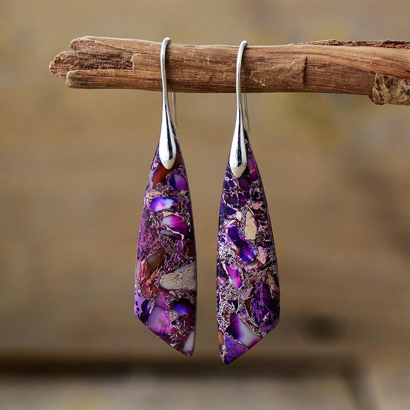 Bohemian Emperor Stone Geometric Pendant Earrings Natural Stone Jewelry