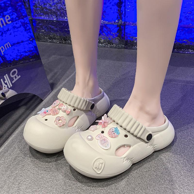 Thick-soled Hole Shoes Women's 2025 New Travel Heightening Non-slip Seaside Beach Bag Head Slippers Women's Summer Wear