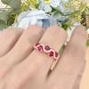 Trendy Red Diamond Ring In Rose Gold Color Geometric Style With Interwoven Twist Design