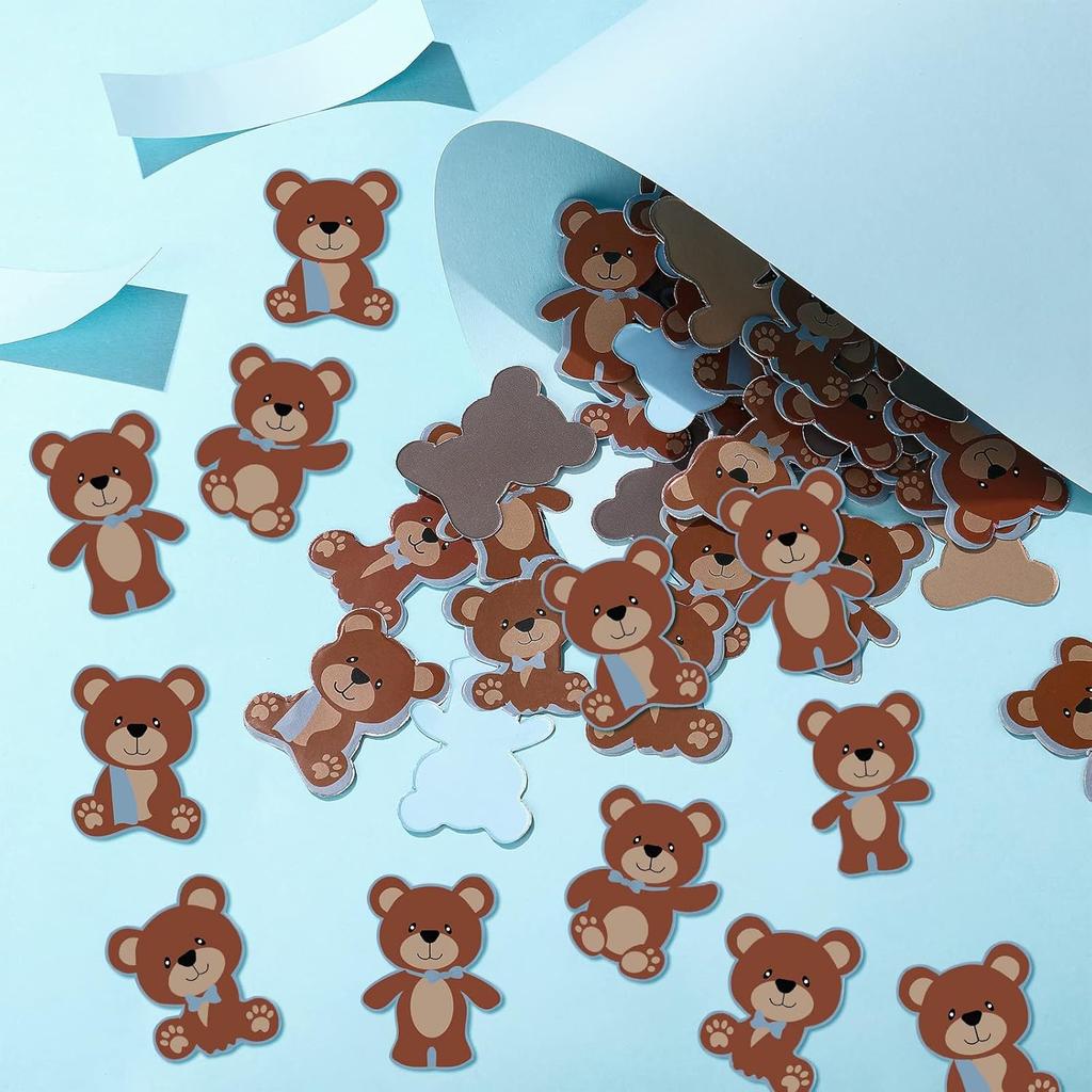 500 Pieces Blue Brown Bear Paper Confetti Baby Shower Decorations Table Party Arrangement Sprinkles Bear Birthday Decorations for Baby Shower Party