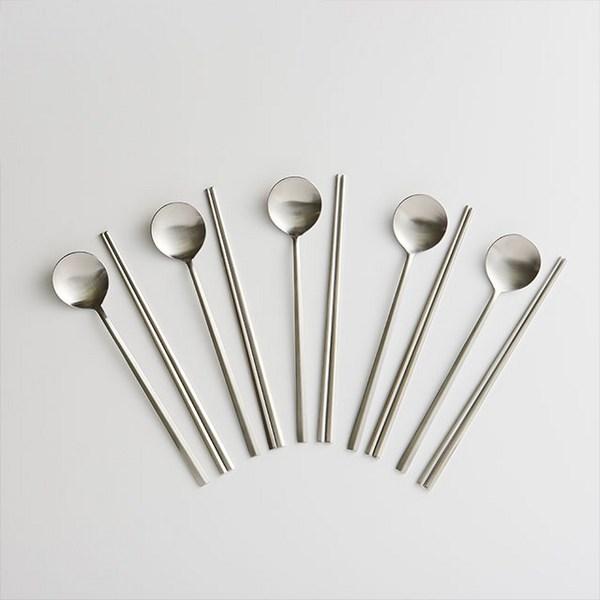 Laciete Yvero Stainless Steel Cutlery Set, 5 Sets, Spoon + Chopsticks, Korean Popular Tableware