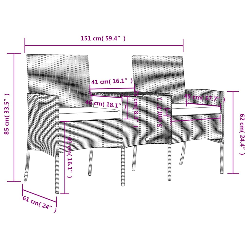 2 Seater Garden Sofa with Tea Table Poly Rattan Anthracite