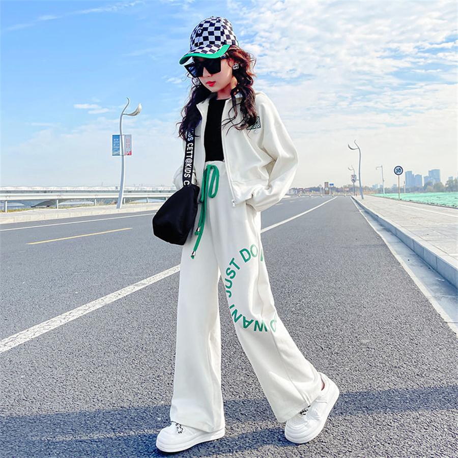 Комплект детской одежды для девочек, осенний спортивный костюм для девочек-подростков, толстовка с капюшоном авокадо, широкие штаны, школьный спортивный костюм для девочек, одежда