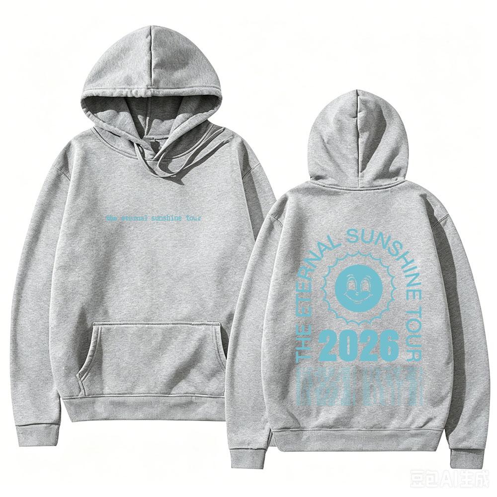Tour-sun Men Hoodie Front Eternal Sunshine Tour Text Print, Circular Sun Face 2026 Back Graphic, Thick Fleece Sweatshirt for Urban Daily Outfits
