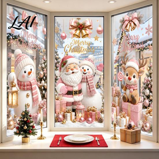 Home Holiday Decoration Christmas Window Clings Cute Snowman Santa Penguin Reindeer Stickers for Removable Festive Wall Art Glass Reusable