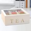 Wooden Tea Storage Box, Wood Organizer, 9-Compartment Case Holder with Clear Lid for S, Sugar,