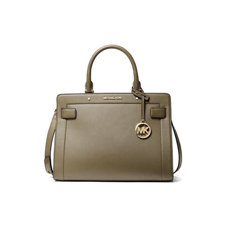 Michael Kors Solid Logo Pendant Square Commuter Casual Leather Shoulder Crossbody Tote Bag Medium Women bags Army-Green 35S0GU9S2L-ARMY