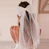 Bridal Hair Clip with Bow Faux Pearl Veil Wedding Headdress White Tulle Wedding Day