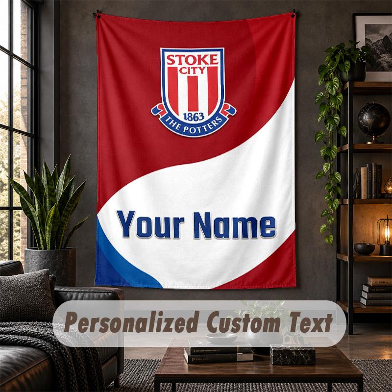 Personalized Wall Tapestry,Stoke City FC Custom Text, Soft Fabric Wall Art For Indoor Decoration