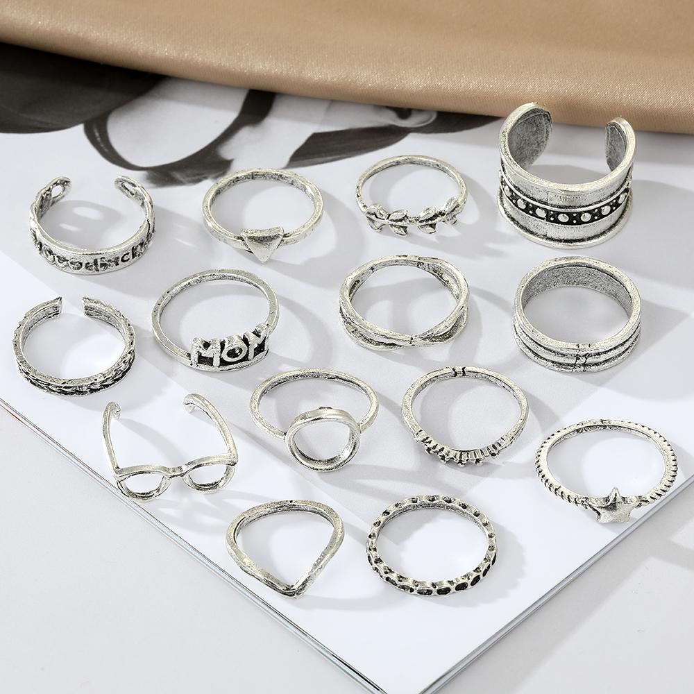 Набор из 14 предметов, винтажные ювелирные изделия, кольцо для пары, подходящее кольцо, элегантный набор колец с темпераментом