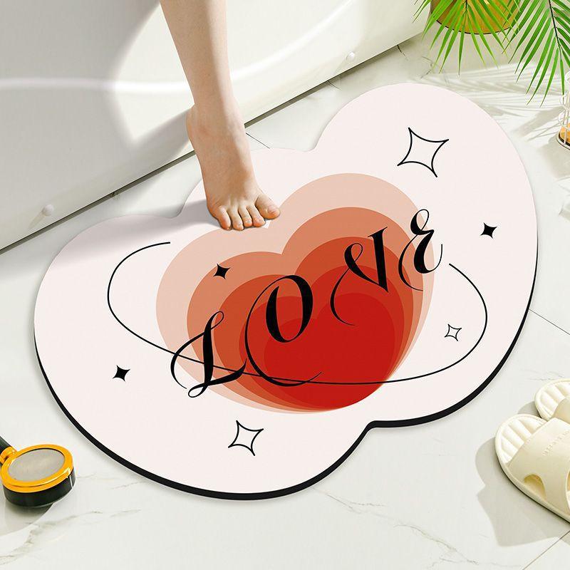 Love Bathroom Floor Diatom Mud Absorbing Mat Girls Heart Toilet Door Quick Dry Non-Slip Mat Household