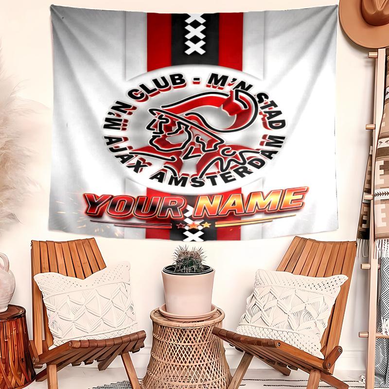 Personalized Name Ajax FC Tapestry, Wall Hanging Tapestry, Pattern Tapestry for Dorm Bedroom Living Room Wall Art Photography Backdrop