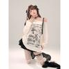Gothic Goth Grunge Dark Hollow Out T-Shirt Women Harajuku Hollow Out Off Shoulder Sexy Tees Letter Print Tops Autumn