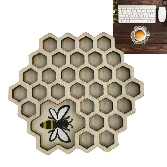 Подставки под стаканы в виде сот из шестигранной древесины с гравировкой пчелы, термостойкие, для декора стола, для бара и дома