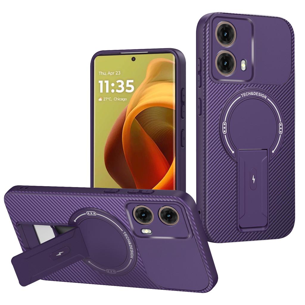 Чехол для Motorola Moto G85 5G с текстурой углеродного волокна, ПК+ТПУ, чехол для телефона с подставкой