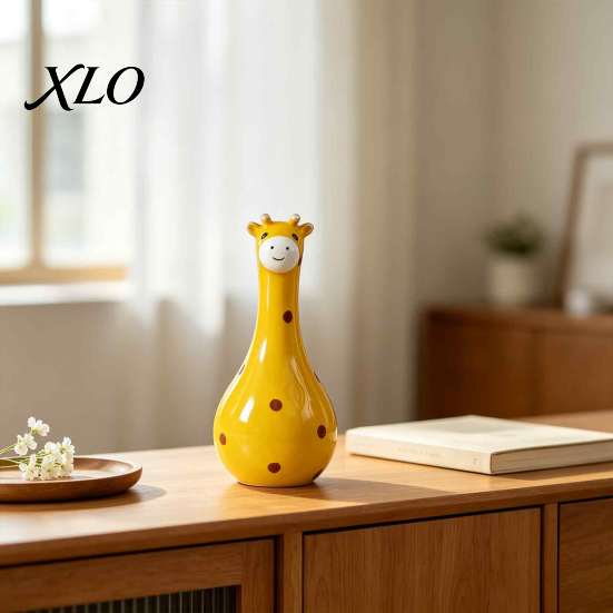 Hand Painted Animal Flower Pot Cute Polka Dot Giraffe Vase, Hand-painted Resin Creative Big-mouthed Modern Artistic Room Decoration Holder for