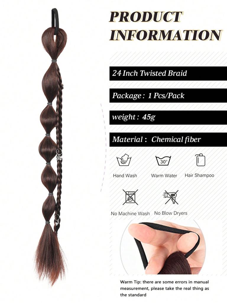 Synthetic Long Straight Hair Natural Bubble Braid Plait Ponytail Wig With Rubber Band Natural Fashion