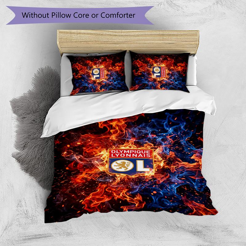 Lyon FC Printed 3PCS Bedding Set Breathable Duvet Cover with Pillowcases Decorative Bed Linen for Bedroom Home