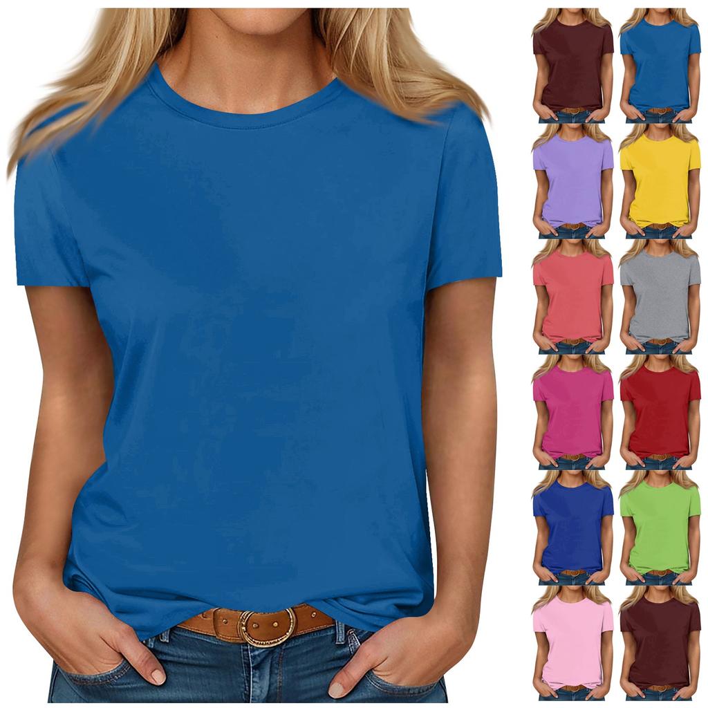 Рубашки с коротким рукавом для женщин, милые топы, однотонные футболки, блузки, повседневные базовые топы больших размеров, пуловеры