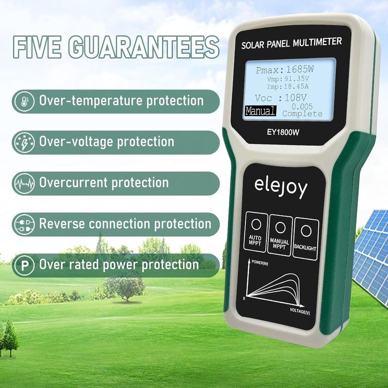 Solar Panel Multimeter | 5W~1800W, 20-120V, 0-60A Auto/Manual Tester | Smart MPPT LCD Display | Portable for PV Systems