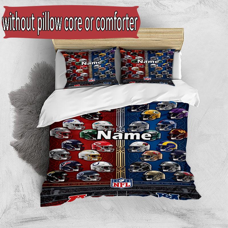 3pcs Duvet Cover Set (1*Duvet Cover + 2*Pillowcase, Without Core), Custom Name NFL Pattern Bedding Set, Home Bedroom Decor Gift
