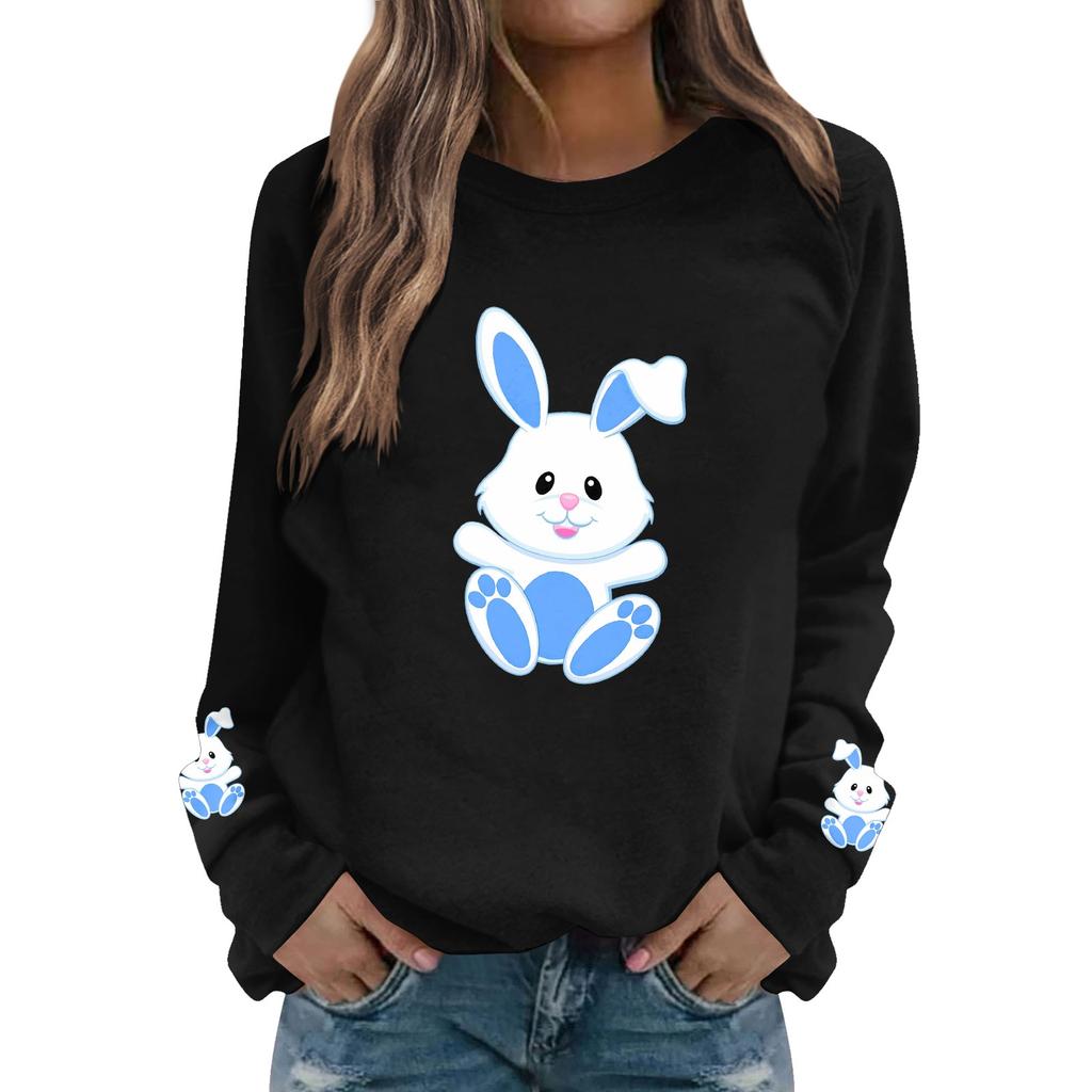 Women's Fashion Casual Easter Bunny Print Casual Long Sleeve Round Neck Sweatshirt Top