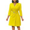 High Waist Slimming Pleated Mid-Length Suit Dress D3284