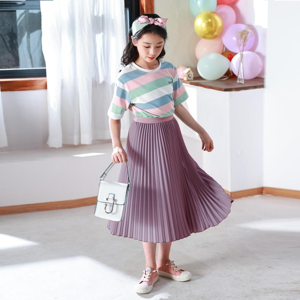 Summer 2025 Kids' Japanese Style Pleated Midi Skirt