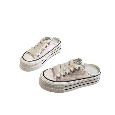 Ленивые люди педалируют туфли со стразами, белые туфли Баотоу на полупятке, женские туфли из мягкой кожи на толстой подошве, увеличивающие рост, туфли-бисквиты для ношения на улице летом