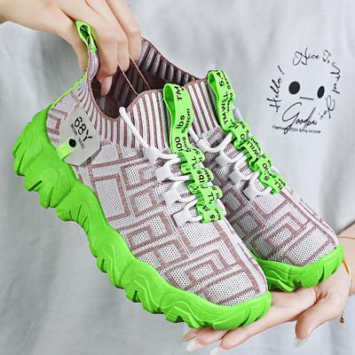 Модная женская летняя спортивная обувь, дышащие сетчатые повседневные кроссовки, плетеные на толстой подошве, носки-следы, нескользящая женская обувь