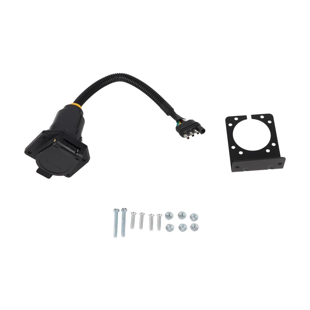 American 4 Flat to 7 Way Round Blade Trailer Plug Connector with Mounting Bracket 6‑24V