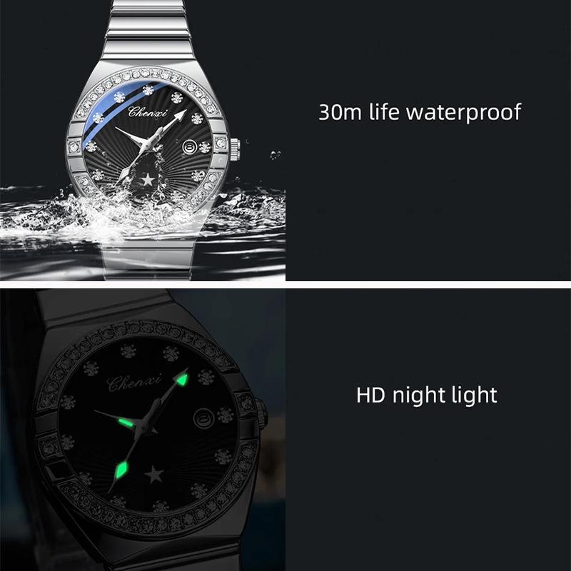 Женские часы Модные платья Кварцевые наручные часы Водонепроницаемые Светящиеся часы для женщин Алмазная шкала Reloj Mujer