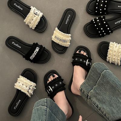 Модная обувь Женская 2025 Тапочки Плоские Роскошные Шлепанцы Большой Размер Дизайнерские Резиновые Тапочки Повседневная Плоская Обувь Женские Шлепанцы Большой Размер Роскошные