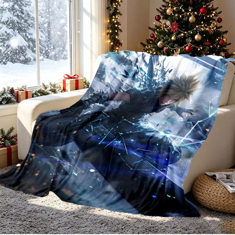 Final Fantasy Pattern Blanket for Home Decoration, Bed, Sofa, Car Travel, Camping, Suitable for All Seasons, Birthday Christmas Gift