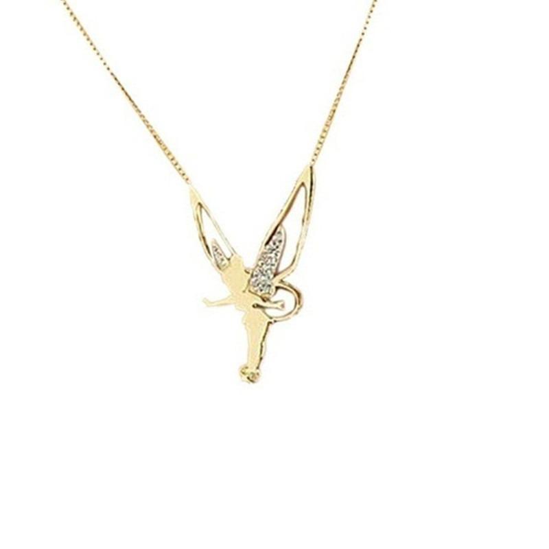 Women Luxury Elf Angel Necklace Rhinestone Metal Glossy Girls Angel Wings Pendant Necklace Fairy Female Chain Necklace Jewelry