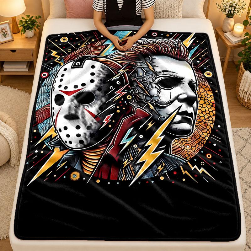 Flannel BlanketHorror Movies Warm Soft Throw Blanket for Indoor Sofa Bed Living Room Use