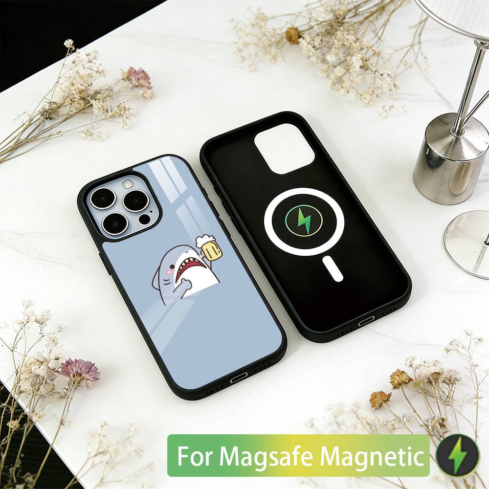 Shark Cute Phone Case For iPhone17,16,15,14,13,12,11 Plus,Pro Magnetic For Magsafe Wireless Charging
