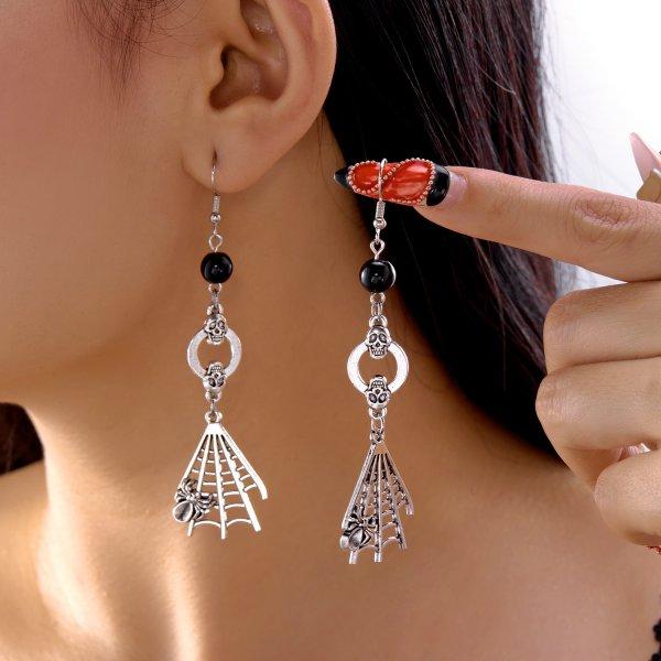 Classic Gothic Black Moon Star Tassel Crystal Earrings for Women Vintage Vampire Bat Water Drop Earring Halloween Charm Jewelry