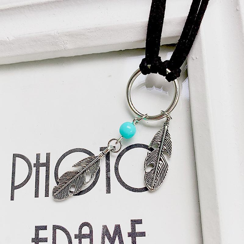 Бархатный чокер Черный кожаный чокер Ожерелье Шарм в форме пера античного цвета Многослойное цепочное ожерелье