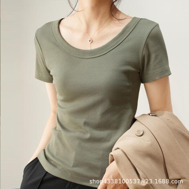 2024 Women's U-Neck Cotton Short-Sleeve Loose Slim Fit T-Shirt