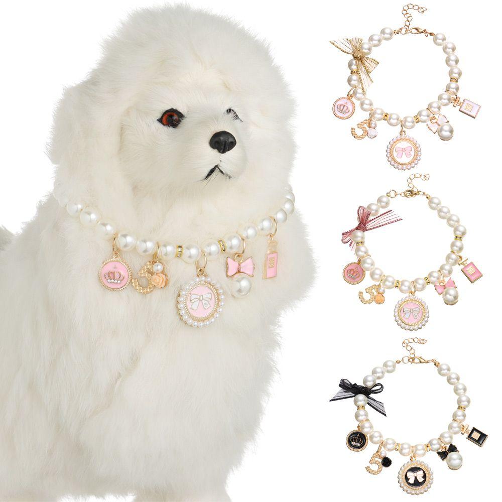 Products Puppy Accessories Cute Collar Bow Necklace Adjustable Dog Cat Princess Pet Pearl Collar