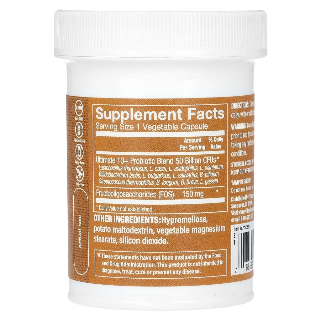The Vitamin Shoppe, Ультима 10+ Пробиотик, 50 миллиардов КОЕ, 60 растительных капсул