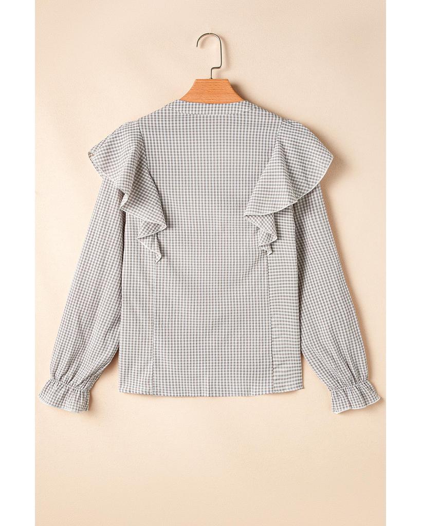 Azura Exchange Коричневая клетчатая рубашка с оборками на рукавах и вырезом на горловине