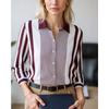 Осенние женские блузки топы Color Block в полоску элегантные стильные рубашки с длинным рукавом и воротником обычные топы рабочие пуговицы рубашки с принтом
