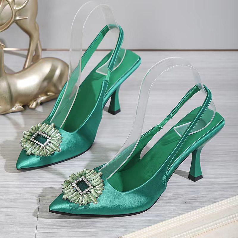 2024 Spring and Autumn Women's Pumps Crystal Sling High Heels Bridal Comfort Pointed High Heels Party Wedding Shoes of Women