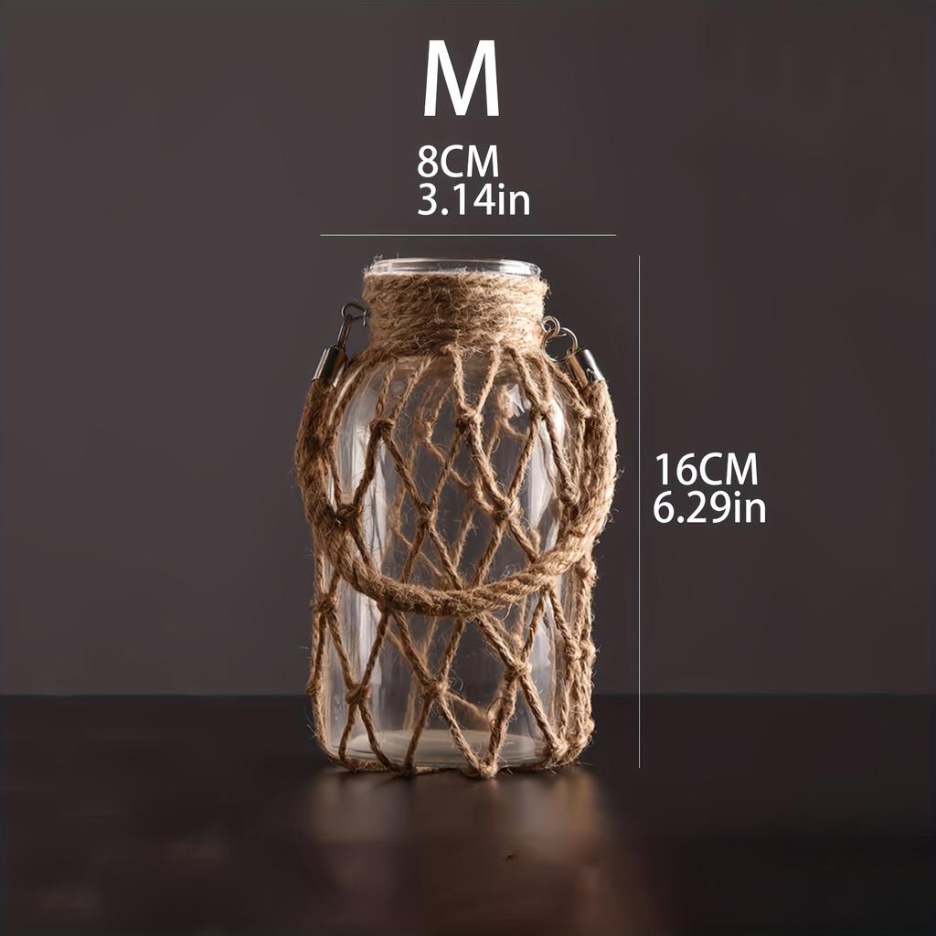 Винтажная ваза для цветов, Креативный плетеный вручную сетчатый карман, Прозрачная стеклянная ваза
