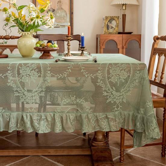 Retro Table Cloth See-through Hollow Out Lace Romantic Style Round Shape Ruffle Floral Embroidery Table Protection Banquets Party Decoration