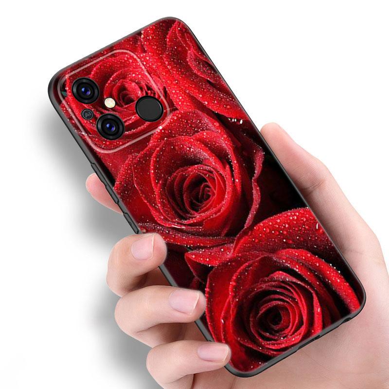 Bright Red Roses Flowers Black Case For Xiaomi Redmi 11 Prime 11A 12C 13C A1 A2 Plus A3 12 4G 10 13R 5G 9A 10A 9C 10C 9i 12R