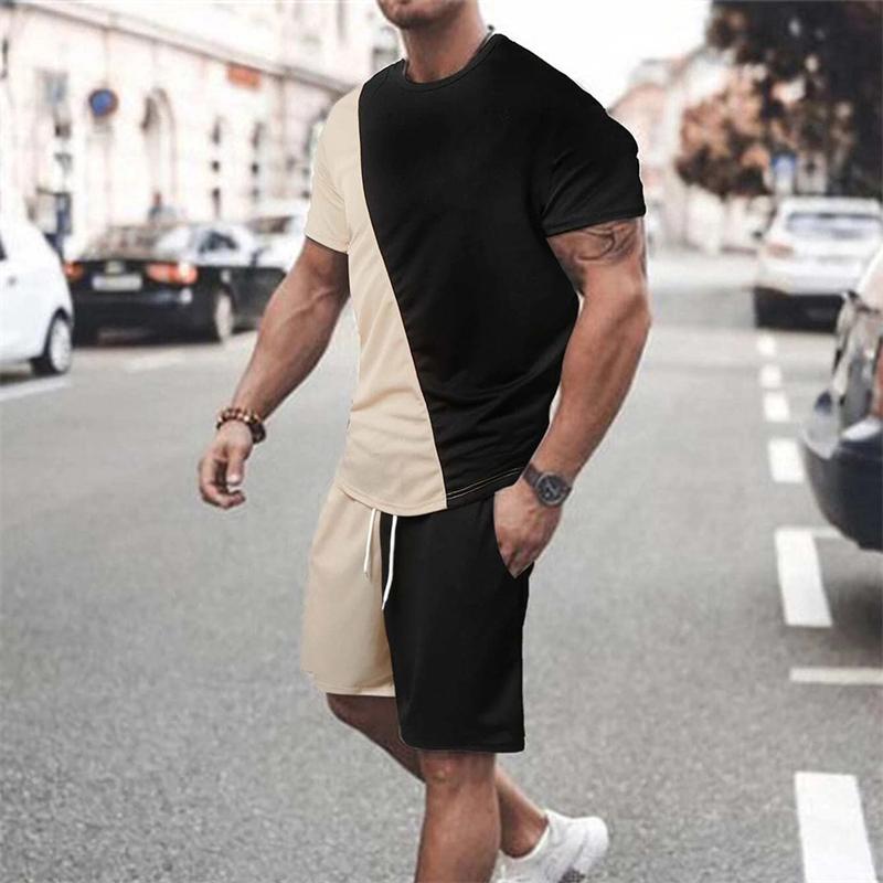 Летний быстросохнущий комплект с камуфляжным принтом и круглым воротником, классический мужской спортивный комплект из 2 предметов: короткий рукав и шорты для занятий фитнесом в спортзале