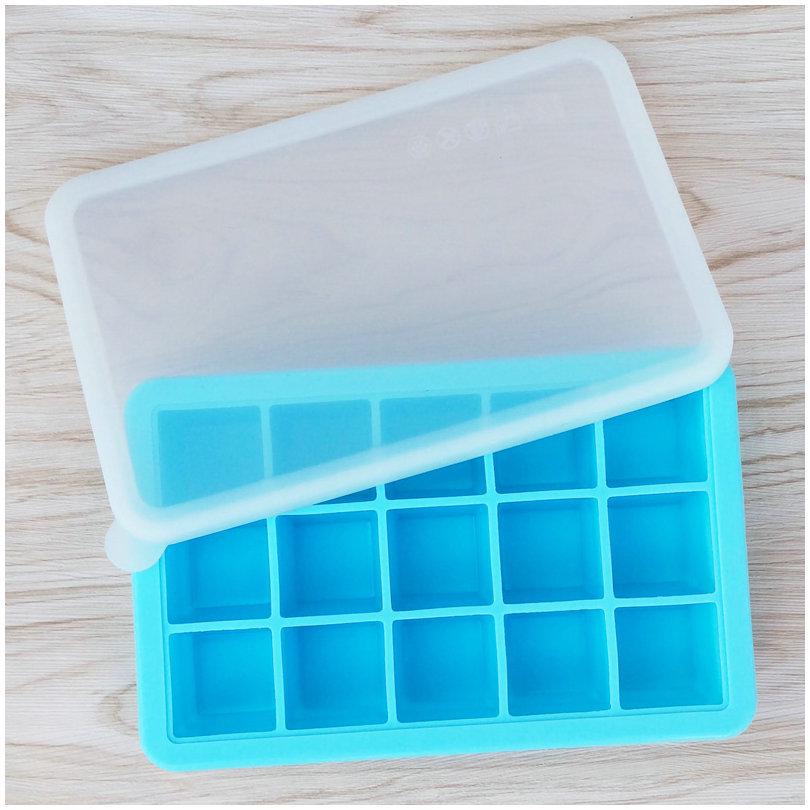 Platinum Grade Silicone Ice Tray with Lid - 15 Grid Baby Food and Ice Cube Mold